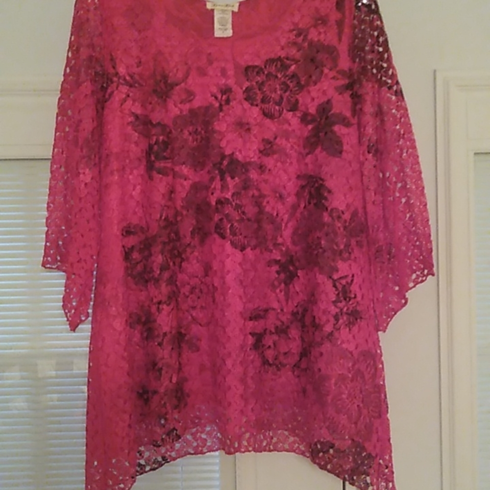 Red lace top with Black Flowers